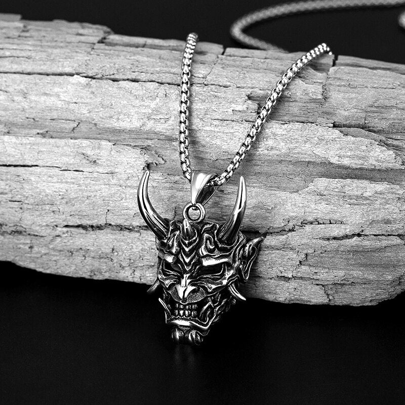 Steel Samurai Mask Necklace