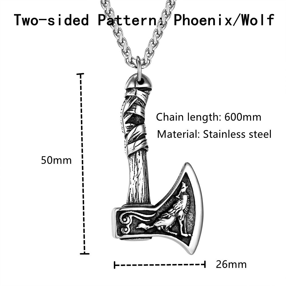 Axes Wolf Stainless Steel Necklace