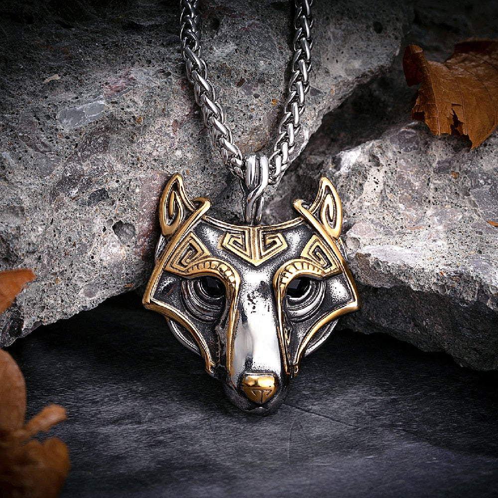 Vikings Wolf Head Necklaces Norse Odin Celtic Wolf Amulet Stainless S