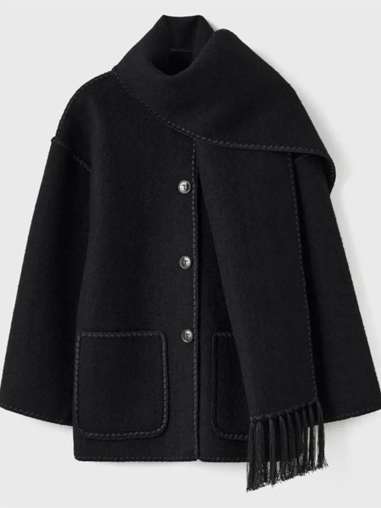 Wool spliced fringed jacket