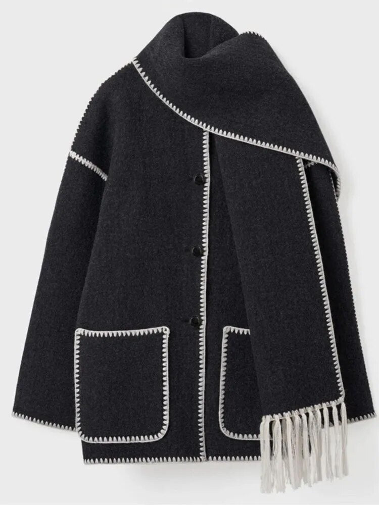 Wool spliced fringed jacket