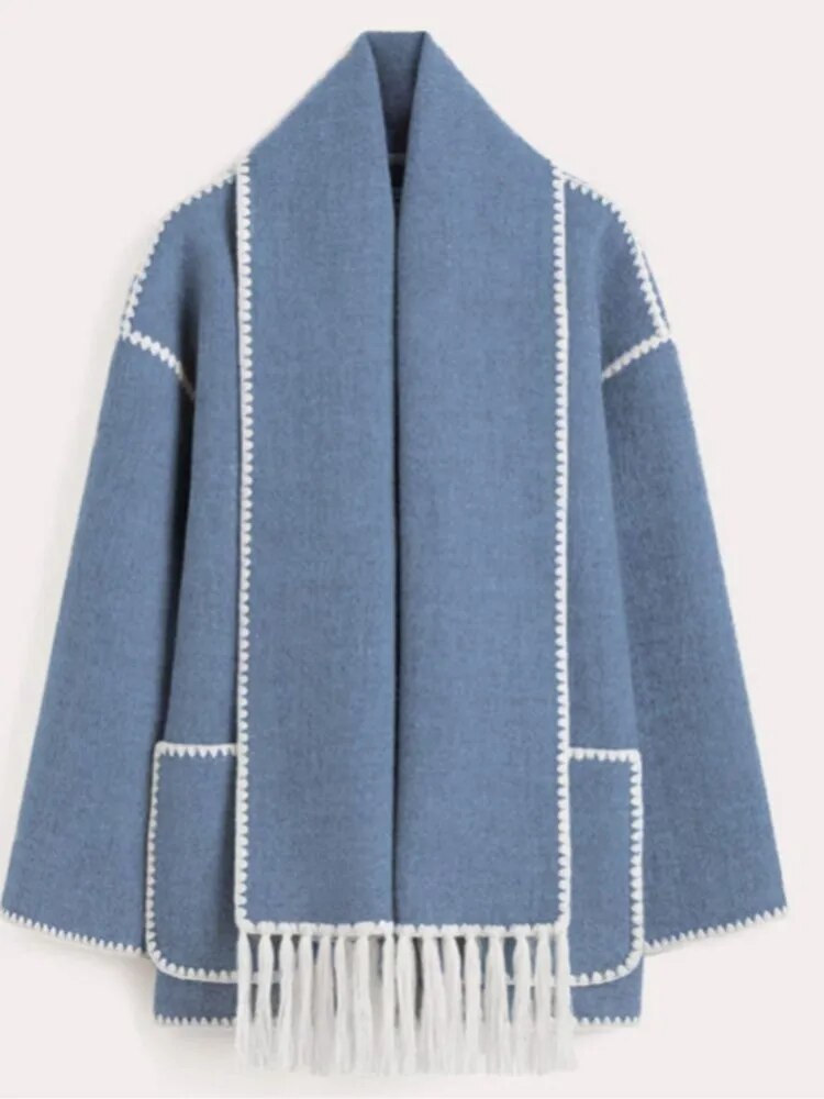 Wool spliced fringed jacket