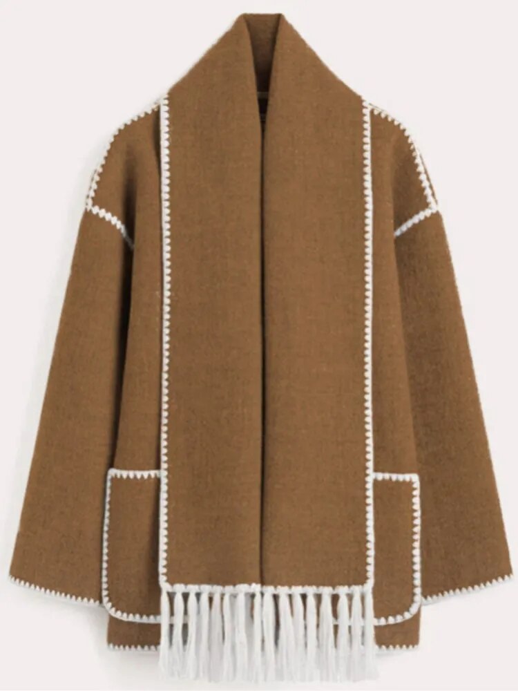 Wool spliced fringed jacket