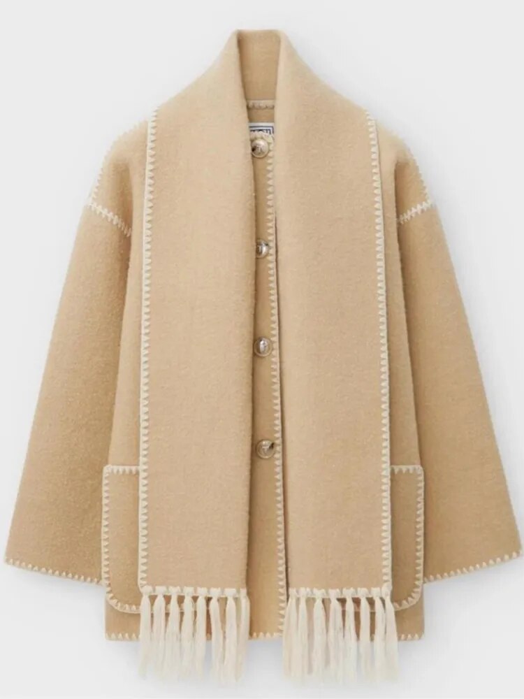 Wool spliced fringed jacket