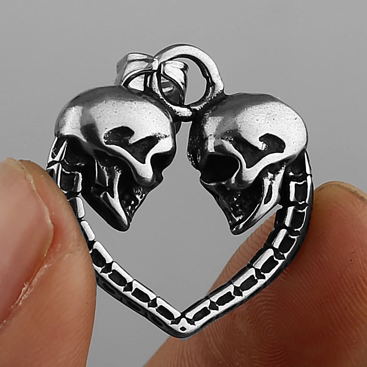 Double Skull Heart Necklace